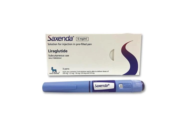 Saxenda prescription injection pen which aids in weight management.