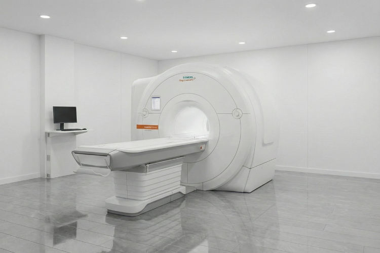 MRI machine in a clinical room used for full body MRI scans.