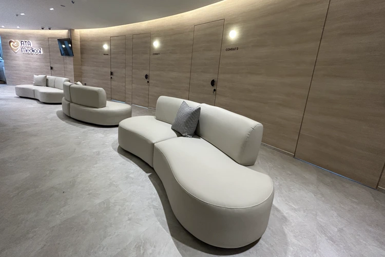 Waiting area with sofas of ATA Medical (Orchard) at Orchard Boulevard.