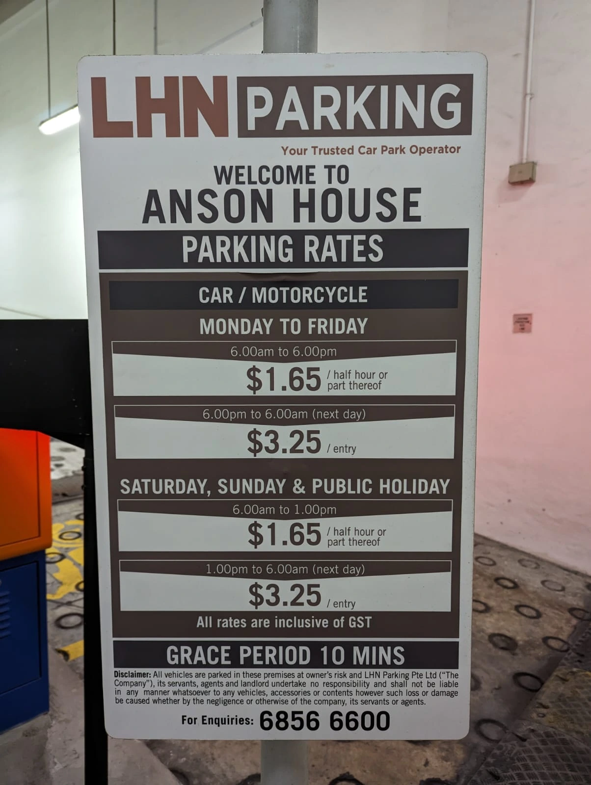 Parking rates for Anson House carpark