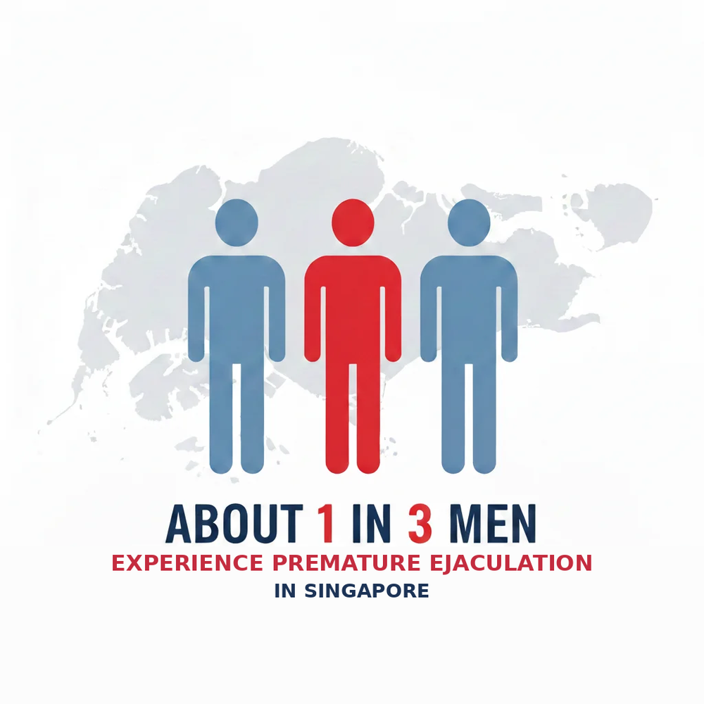 Infographic showing about 1 in 3 men experience premature ejaculation in Singapore.