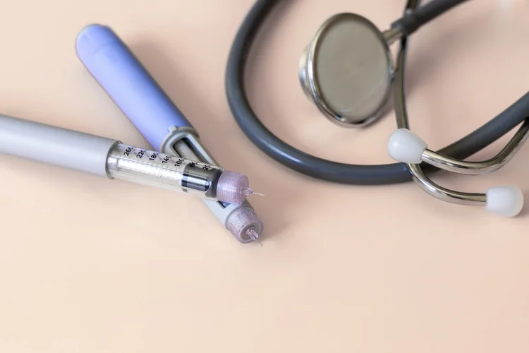 Semaglutide injection pens with stethoscope, used for diabetes treatment and weight management.