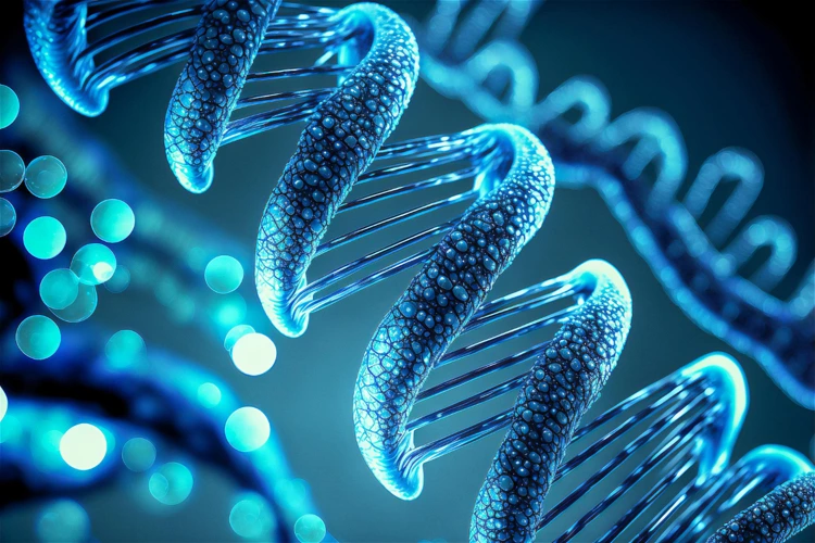 Concept of Human helix DNA structure in blue colour.