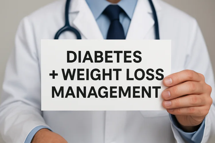 Doctor holding sign on diabetes and weight loss management with Tirzepatide in Singapore.