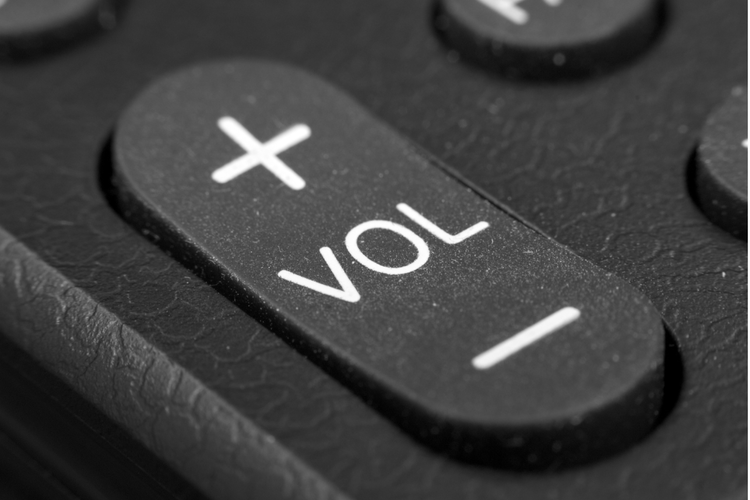 Volume control button representing healthy hearing habits used to prevent or delay hearing loss.